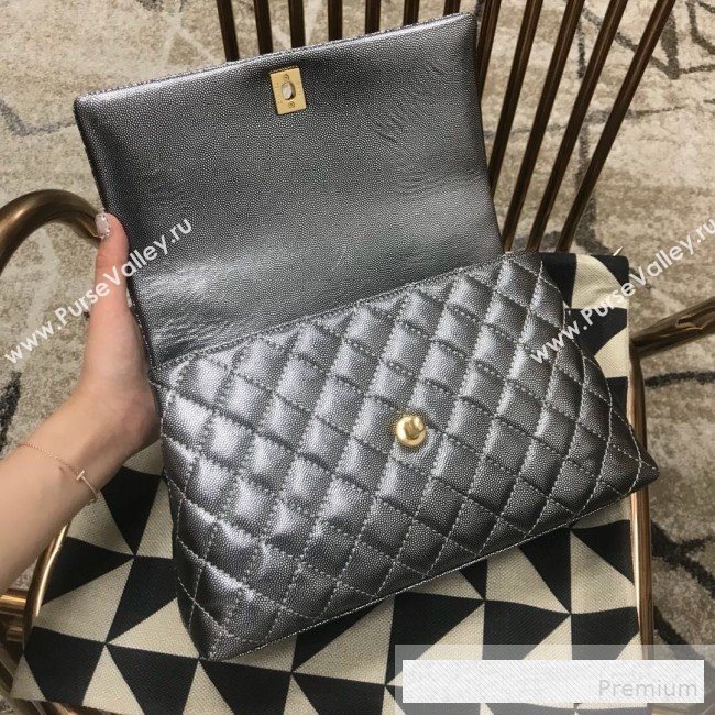 Chanel Coco Handle Metallic Grained Calfskin Medium Flap Top Hnadle Bag Silver 2019 (JDH-9062650)