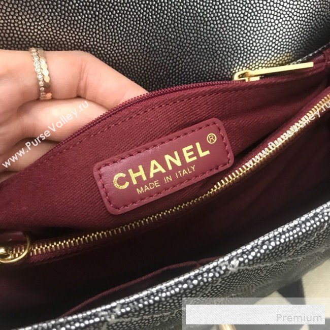 Chanel Coco Handle Metallic Grained Calfskin Medium Flap Top Hnadle Bag Silver 2019 (JDH-9062650)