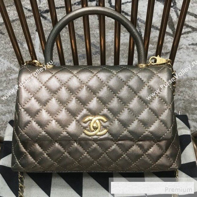 Chanel Coco Handle Metallic Grained Calfskin Medium Flap Top Hnadle Bag Dark Gold 2019 (JDH-9062652)