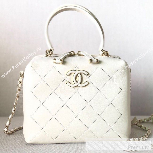 Chanel Quilted Smooth Calfskin Leather Top Handle Bag White 2019 (YD-9062654)