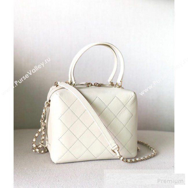 Chanel Quilted Smooth Calfskin Leather Top Handle Bag White 2019 (YD-9062654)