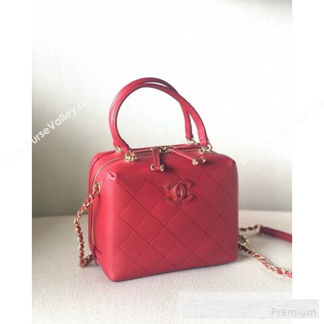 Chanel Quilted Smooth Calfskin Leather Top Handle Bag Red 2019 (YD-9062653)