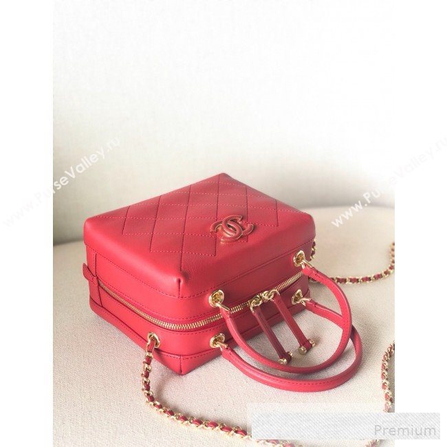 Chanel Quilted Smooth Calfskin Leather Top Handle Bag Red 2019 (YD-9062653)