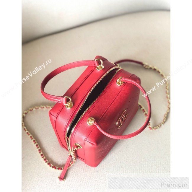 Chanel Quilted Smooth Calfskin Leather Top Handle Bag Red 2019 (YD-9062653)