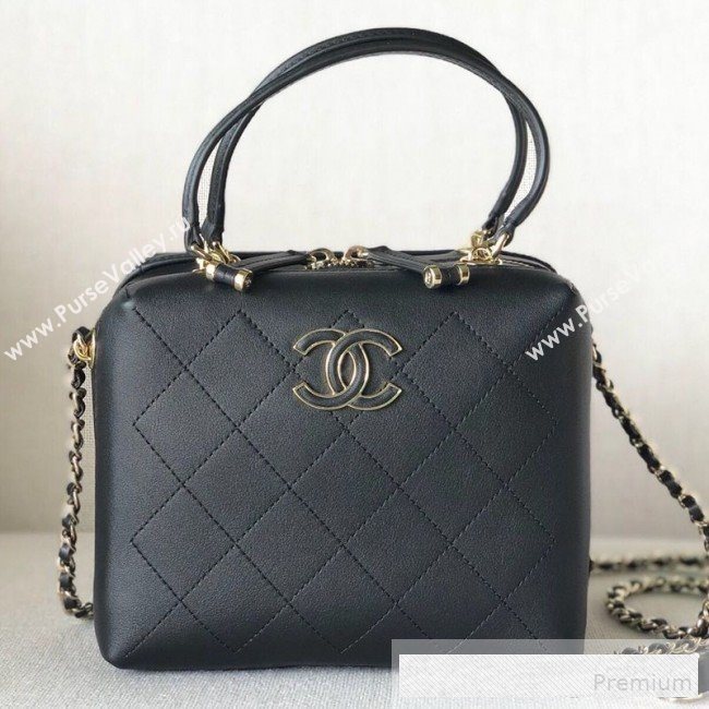 Chanel Quilted Smooth Calfskin Leather Top Handle Bag Black 2019 (YD-9062656)