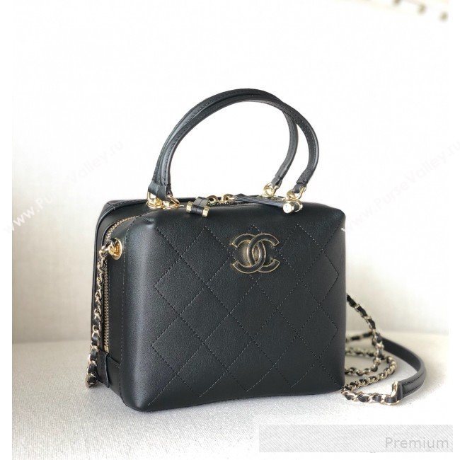 Chanel Quilted Smooth Calfskin Leather Top Handle Bag Black 2019 (YD-9062656)