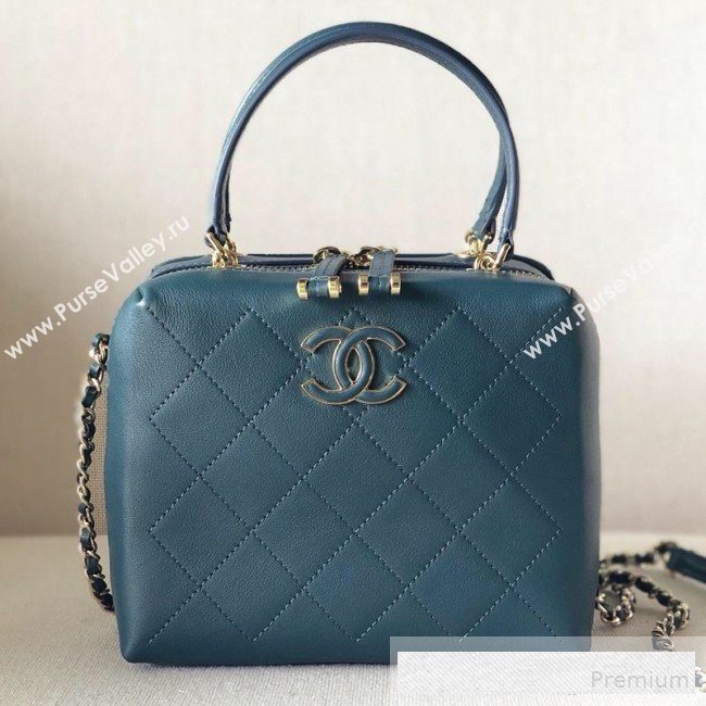 Chanel Quilted Smooth Calfskin Leather Top Handle Bag Blue 2019 (YD-9062657)