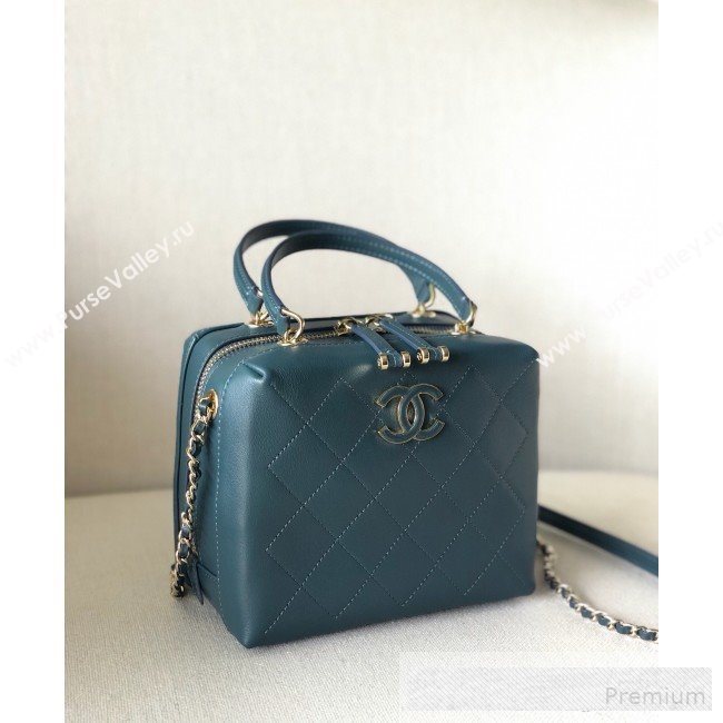 Chanel Quilted Smooth Calfskin Leather Top Handle Bag Blue 2019 (YD-9062657)