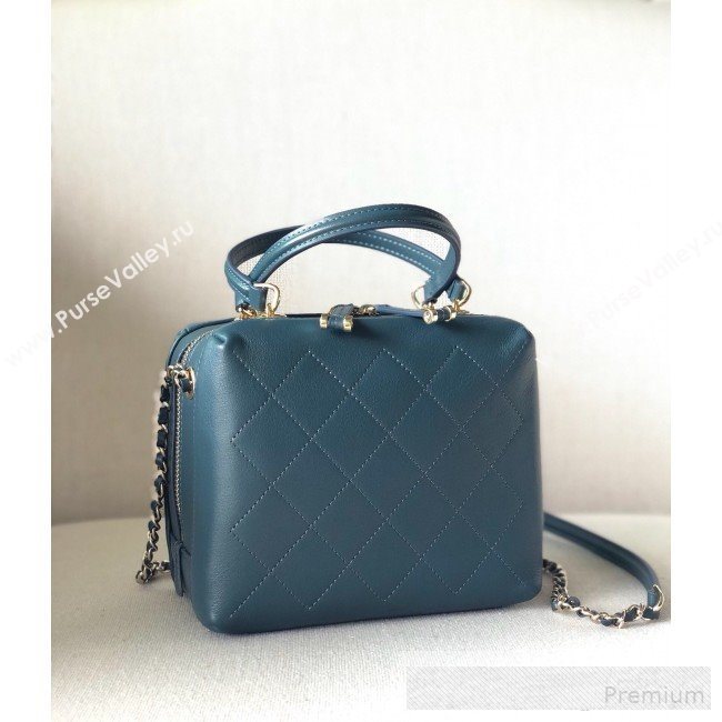 Chanel Quilted Smooth Calfskin Leather Top Handle Bag Blue 2019 (YD-9062657)