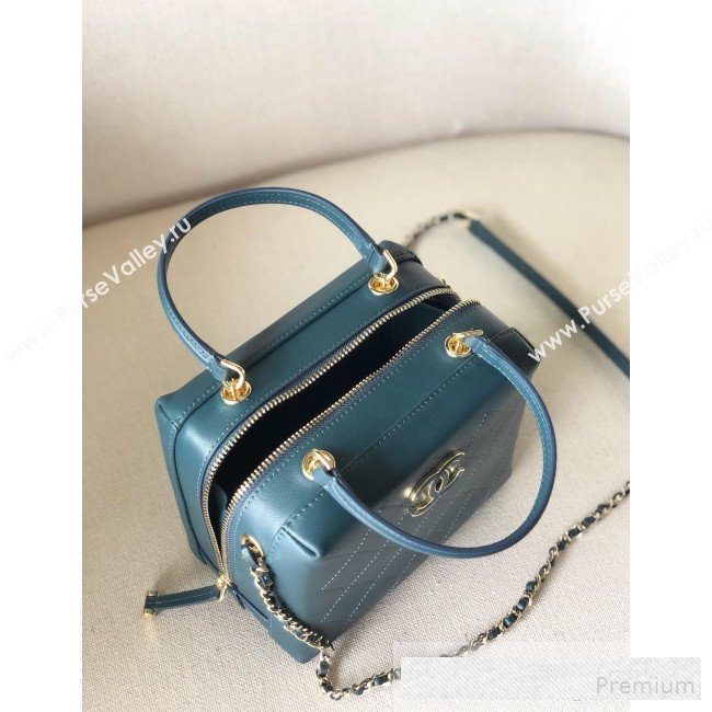 Chanel Quilted Smooth Calfskin Leather Top Handle Bag Blue 2019 (YD-9062657)