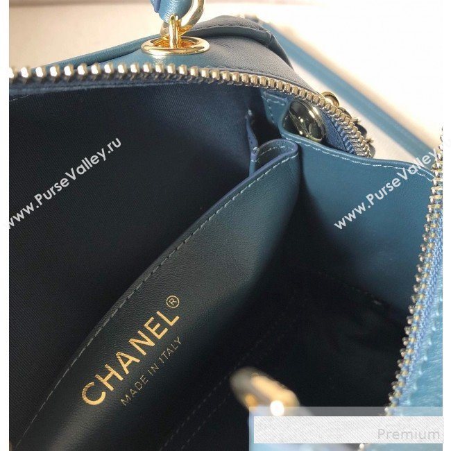 Chanel Quilted Smooth Calfskin Leather Top Handle Bag Blue 2019 (YD-9062657)