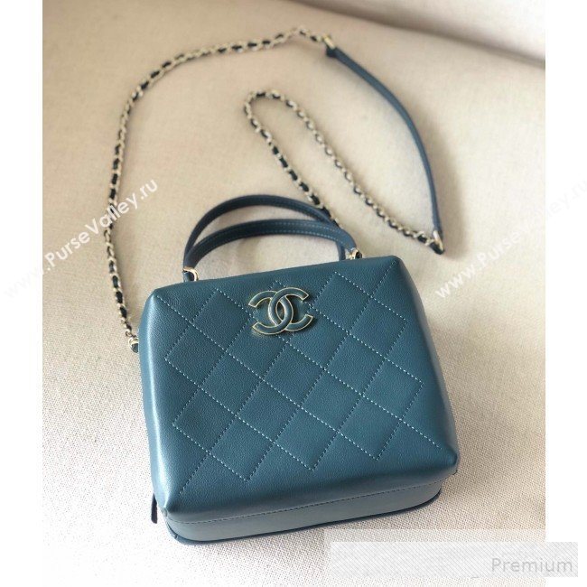 Chanel Quilted Smooth Calfskin Leather Top Handle Bag Blue 2019 (YD-9062657)