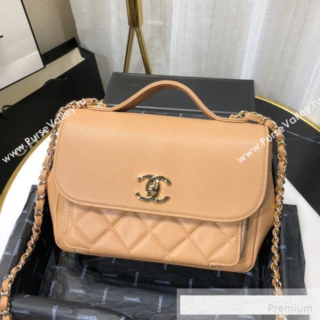 Chanel Quilted Grained Calfskin Messenger Flap Top Handle Bag Apricot 2019 (FM-9062665)