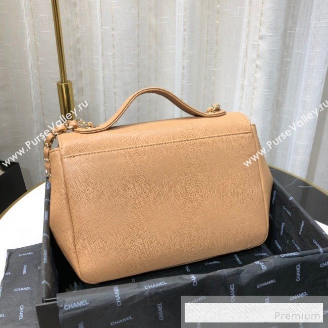 Chanel Quilted Grained Calfskin Messenger Flap Top Handle Bag Apricot 2019 (FM-9062665)