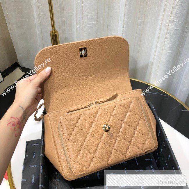 Chanel Quilted Grained Calfskin Messenger Flap Top Handle Bag Apricot 2019 (FM-9062665)