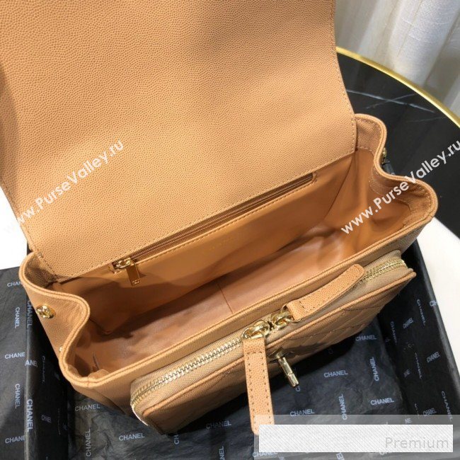 Chanel Quilted Grained Calfskin Messenger Flap Top Handle Bag Apricot 2019 (FM-9062665)