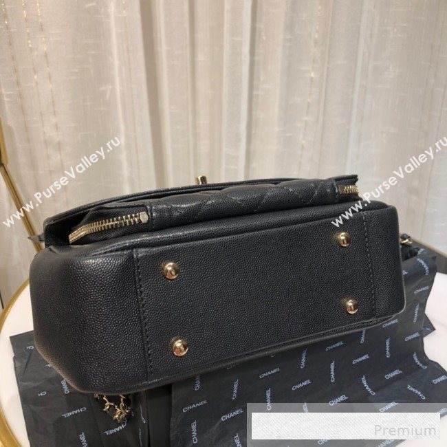 Chanel Quilted Grained Calfskin Messenger Flap Top Handle Bag Black 2019 (FM-9062666)