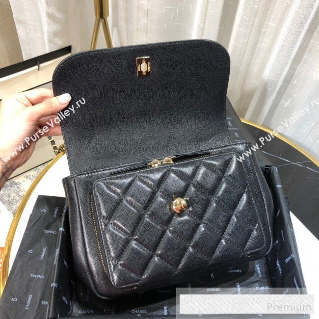 Chanel Quilted Grained Calfskin Messenger Flap Top Handle Bag Black 2019 (FM-9062666)