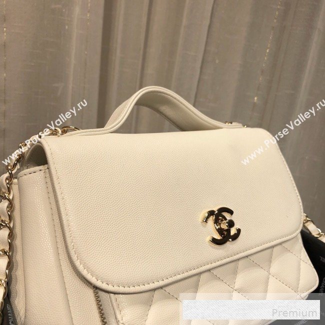 Chanel Quilted Grained Calfskin Messenger Flap Top Handle Bag White 2019 (FM-9062668)