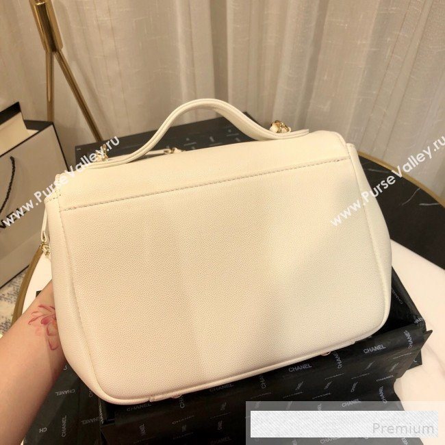 Chanel Quilted Grained Calfskin Messenger Flap Top Handle Bag White 2019 (FM-9062668)