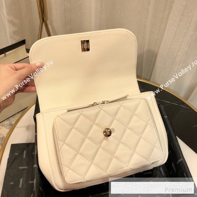 Chanel Quilted Grained Calfskin Messenger Flap Top Handle Bag White 2019 (FM-9062668)