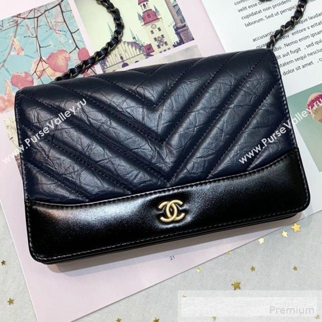 Chanel Chevron Crinkled Calfskin Gabrielle Wallet on Chain WOC Bag A86025 Dark Blue  (SSZ-9062666)