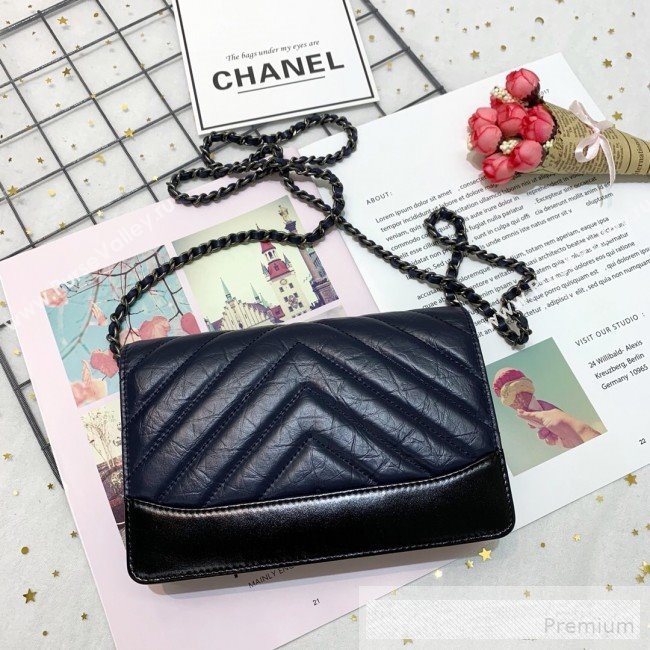 Chanel Chevron Crinkled Calfskin Gabrielle Wallet on Chain WOC Bag A86025 Dark Blue  (SSZ-9062666)