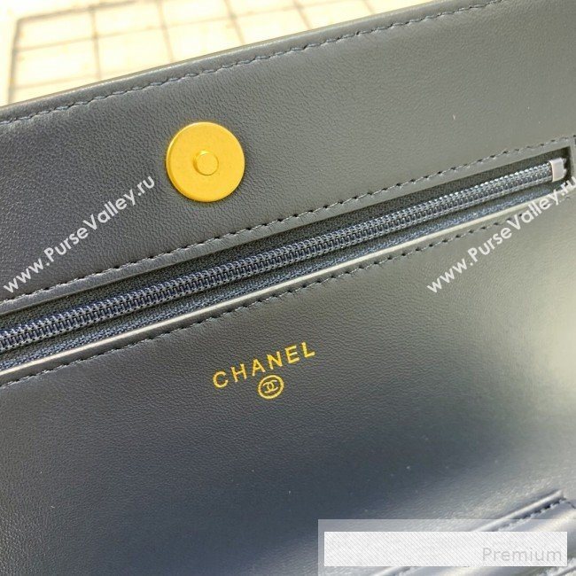 Chanel Chevron Crinkled Calfskin Gabrielle Wallet on Chain WOC Bag A86025 Dark Blue  (SSZ-9062666)