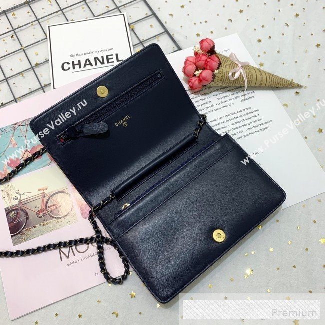 Chanel Chevron Crinkled Calfskin Gabrielle Wallet on Chain WOC Bag A86025 Dark Blue  (SSZ-9062666)