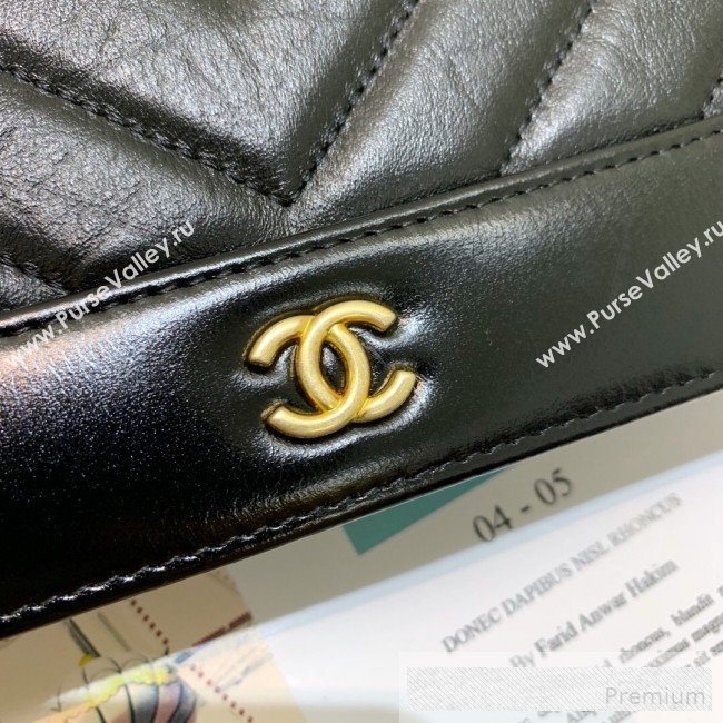 Chanel Chevron Crinkled Calfskin Gabrielle Wallet on Chain WOC Bag A86025 Black (SSZ-9062667)