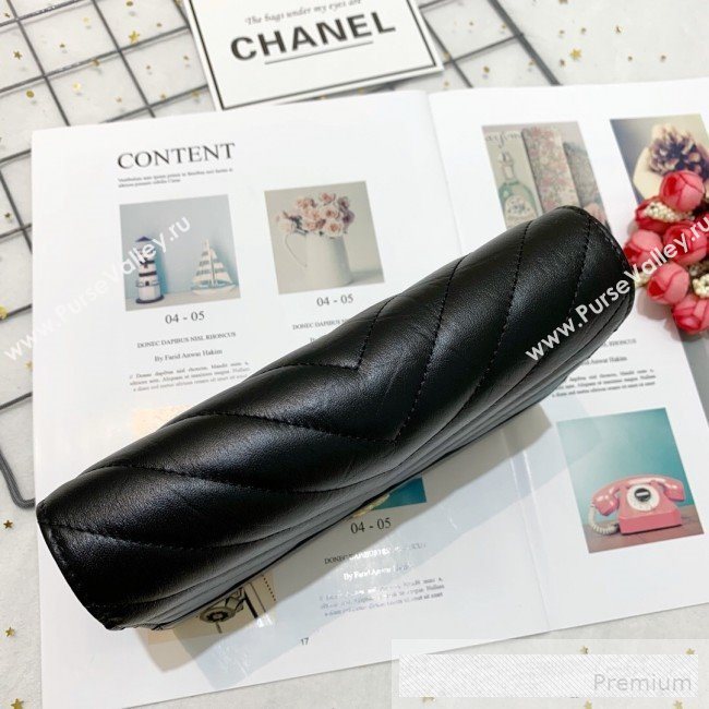 Chanel Chevron Crinkled Calfskin Gabrielle Wallet on Chain WOC Bag A86025 Black (SSZ-9062667)