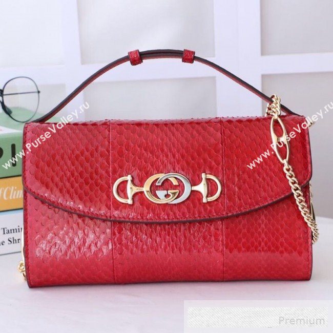 Gucci Zumi Snakeskin Small Shoulder Bag 572375 Red 2019 (MINGH-9062723)