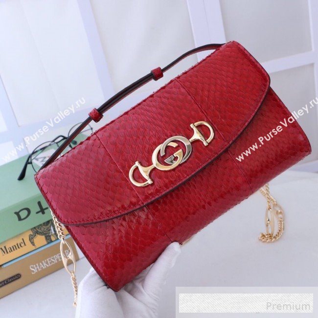 Gucci Zumi Snakeskin Small Shoulder Bag 572375 Red 2019 (MINGH-9062723)