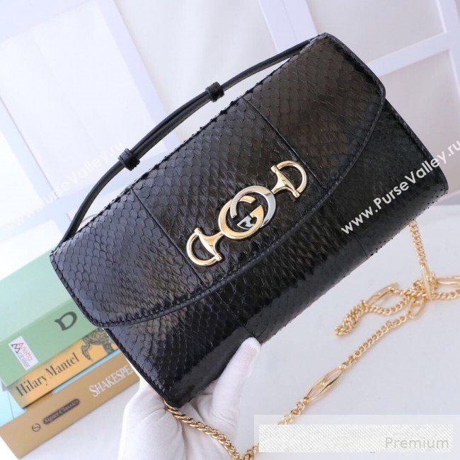 Gucci Zumi Snakeskin Small Shoulder Bag 572375 Black 2019 (MINGH-9062724)