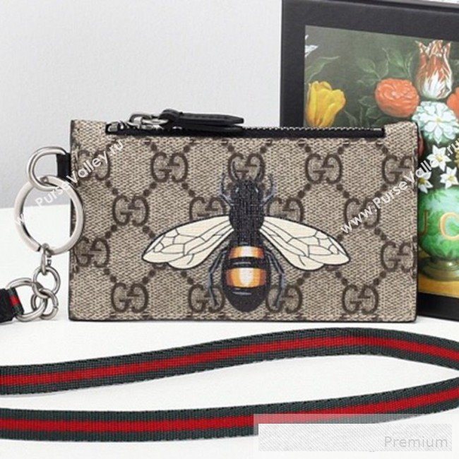 Gucci Bee Print GG Supreme Card Case ‎523903  (MINGH-9062725)