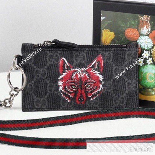 Gucci Wolf Print GG Supreme Card Case ‎523903  (MINGH-9062727)