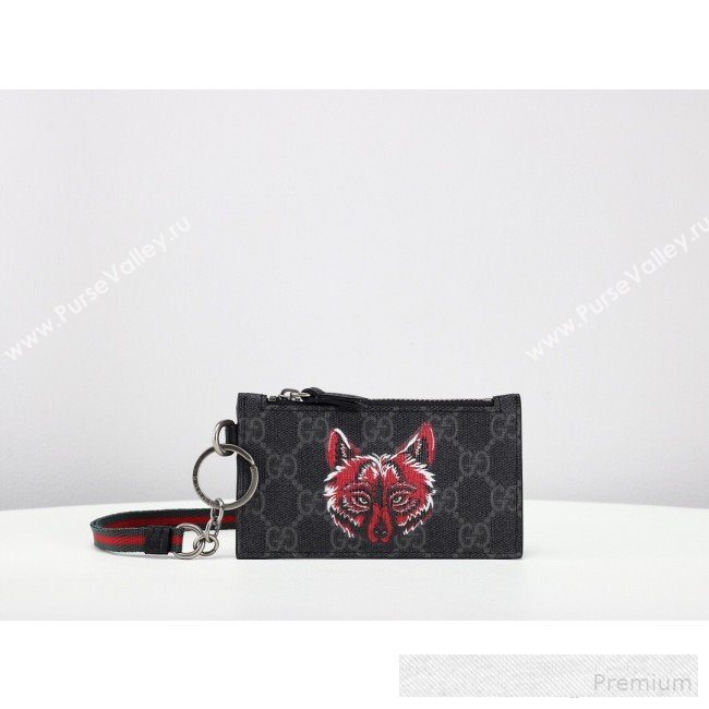 Gucci Wolf Print GG Supreme Card Case ‎523903  (MINGH-9062727)