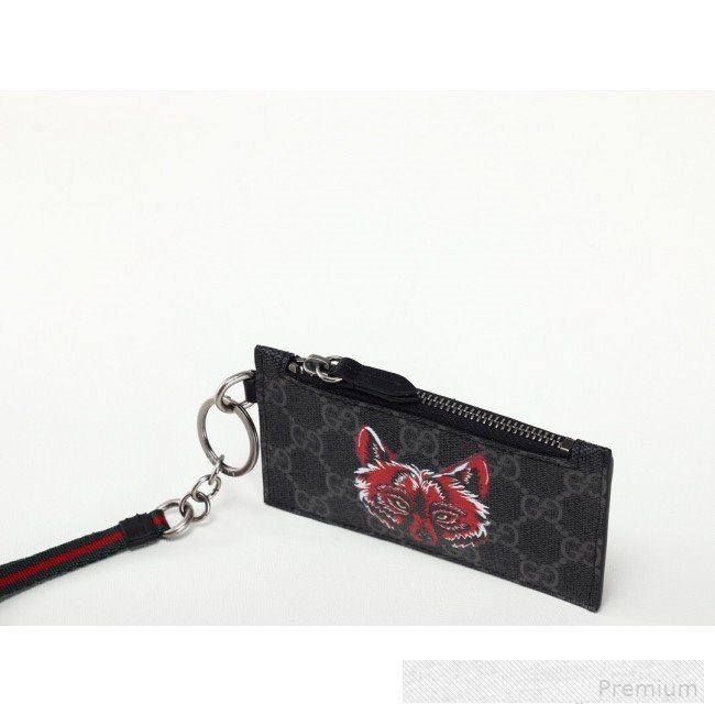 Gucci Wolf Print GG Supreme Card Case ‎523903  (MINGH-9062727)