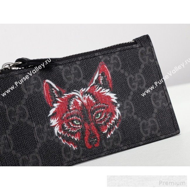 Gucci Wolf Print GG Supreme Card Case ‎523903  (MINGH-9062727)