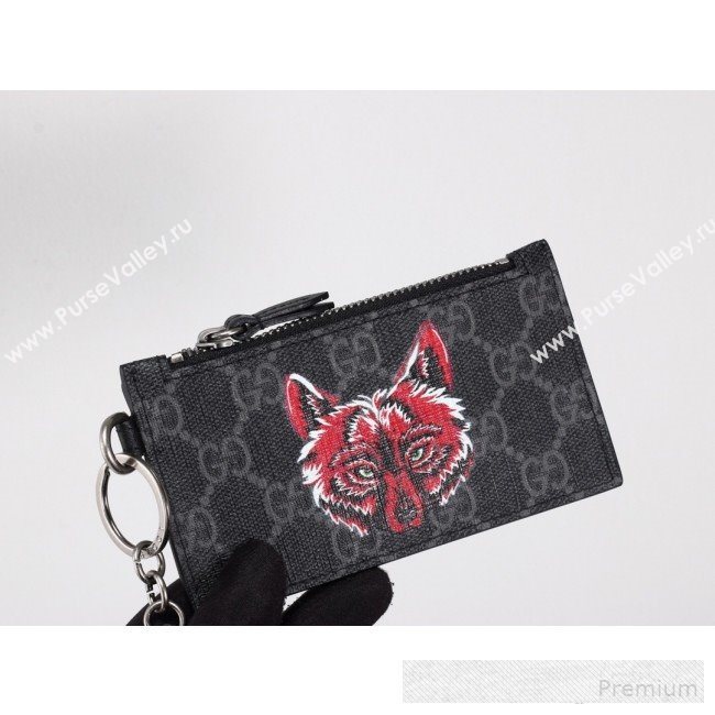 Gucci Wolf Print GG Supreme Card Case ‎523903  (MINGH-9062727)