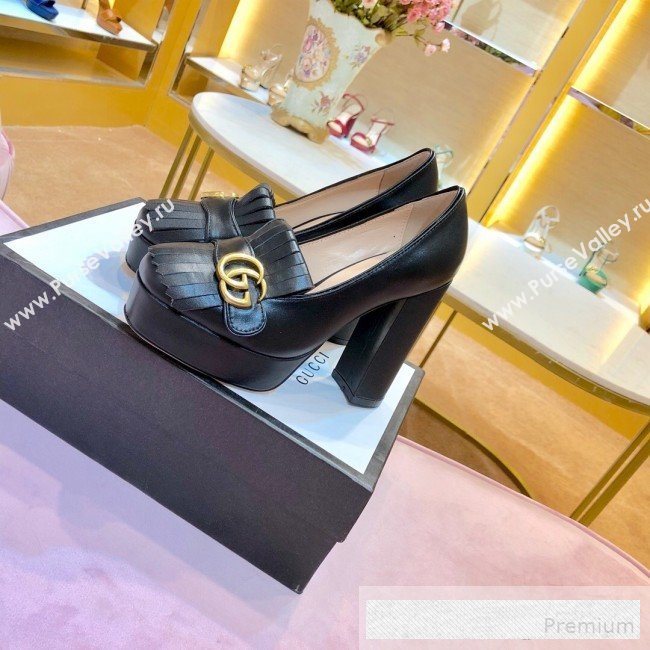 Gucci Calfskin Leather Heel Platform Pump with Fringe 573019 Black 2019 (1054-9062836)
