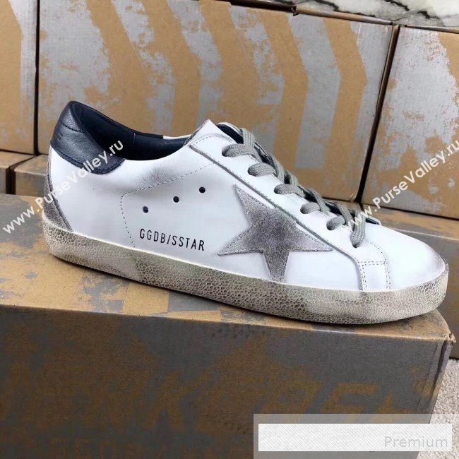 Golden Goose GGDB Calfskin Leather Star Sneaker White/Navy Blue Tail (For Women and Men) (2081-9062869)