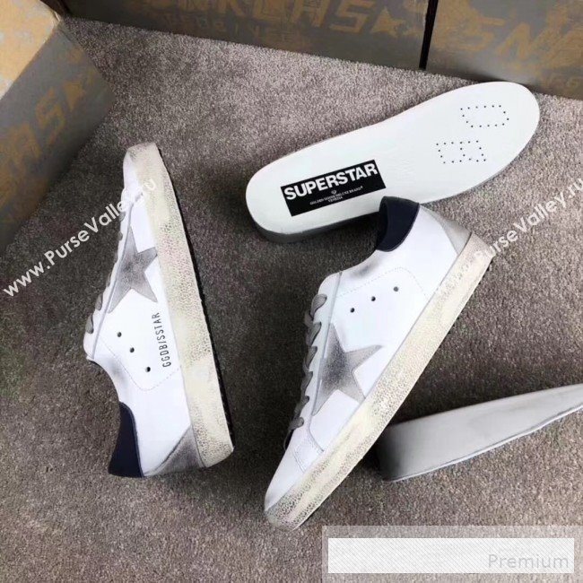 Golden Goose GGDB Calfskin Leather Star Sneaker White/Navy Blue Tail (For Women and Men) (2081-9062869)