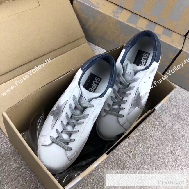 Golden Goose GGDB Calfskin Leather Star Sneaker White/Navy Blue Tail (For Women and Men) (2081-9062869)
