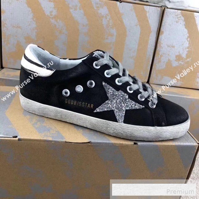 Golden Goose GGDB Suede Star Sneaker Black/Silver Sequins/Striped Tail (For Women and Men) (2081-9062872)