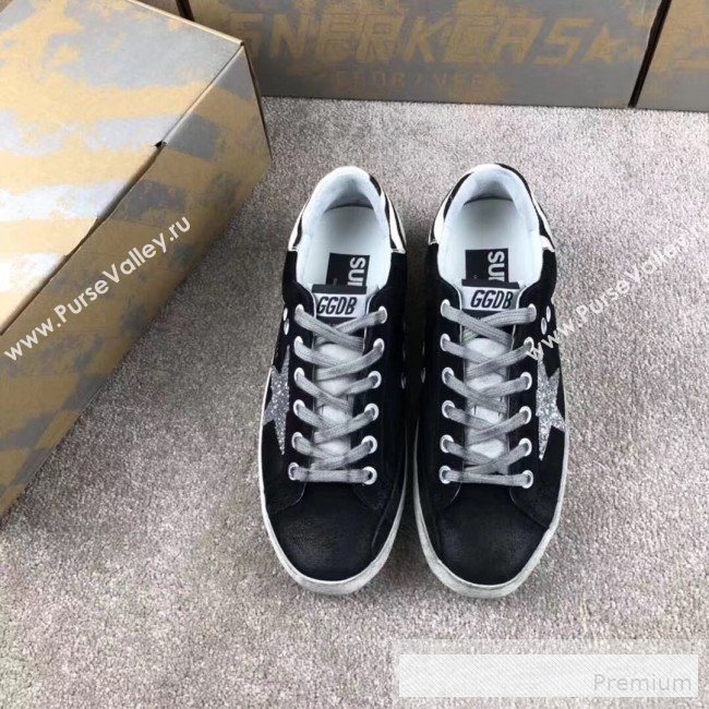 Golden Goose GGDB Suede Star Sneaker Black/Silver Sequins/Striped Tail (For Women and Men) (2081-9062872)