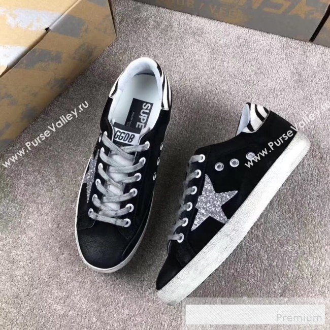 Golden Goose GGDB Suede Star Sneaker Black/Silver Sequins/Striped Tail (For Women and Men) (2081-9062872)