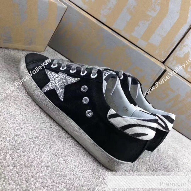 Golden Goose GGDB Suede Star Sneaker Black/Silver Sequins/Striped Tail (For Women and Men) (2081-9062872)