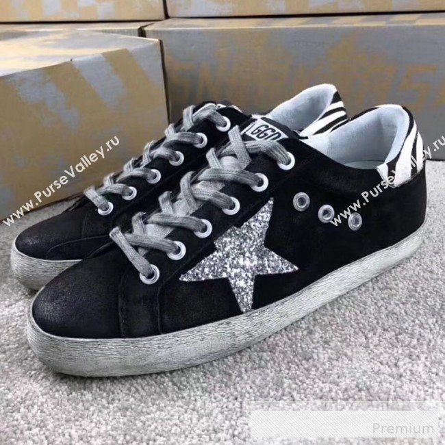 Golden Goose GGDB Suede Star Sneaker Black/Silver Sequins/Striped Tail (For Women and Men) (2081-9062872)