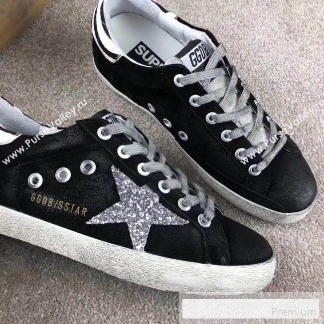 Golden Goose GGDB Suede Star Sneaker Black/Silver Sequins/Striped Tail (For Women and Men) (2081-9062872)